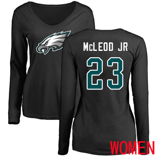 Women NFL Philadelphia Eagles 23 Rodney McLeod Black Name and Number Logo Slim Fit Long Sleeve